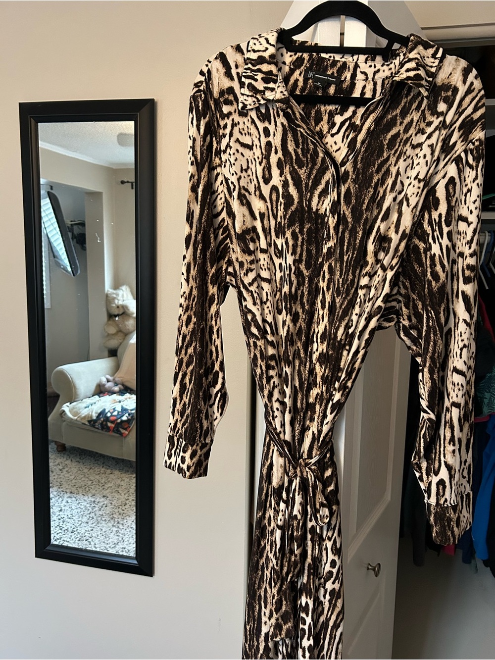 INC International Concepts Brown and Black Animal Print Button-Down Dress